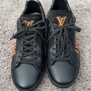 Louis Vuitton Black Sneakers with Orange LV Accents